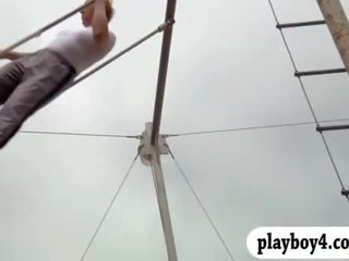 Bewitching badass babes tryout swinging up in the air while naked
