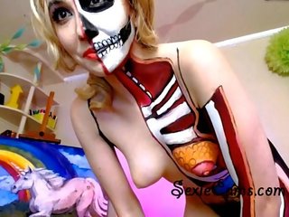 Bodypainted ξανθός/ιά γκόμενα αυνανίζεται - sexiecams.com