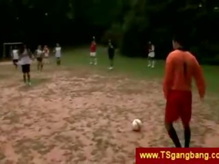 Shemale soccer team seduces goalkeeper